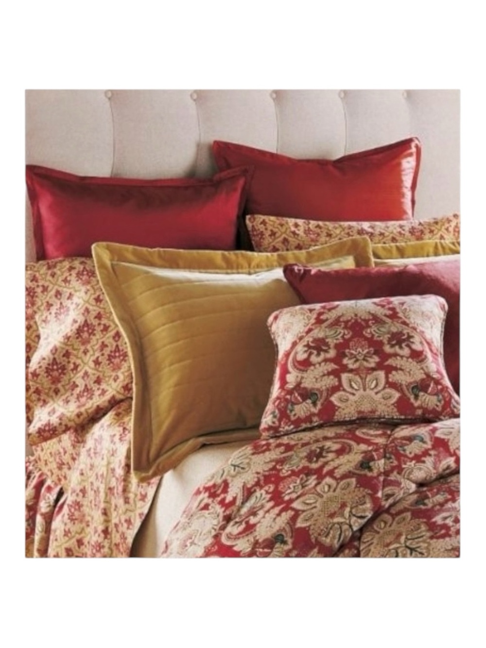 Ralph Lauren 𑗋 2 Red Jardiniere Velvet Throw Pillows 𑗋 Bed Sofa 𑗋 New Bohemian